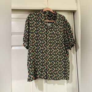 Stussy Hawaiian Shirt Large Black‎ Paisley Camp Loop Collar Lyocell Portugal